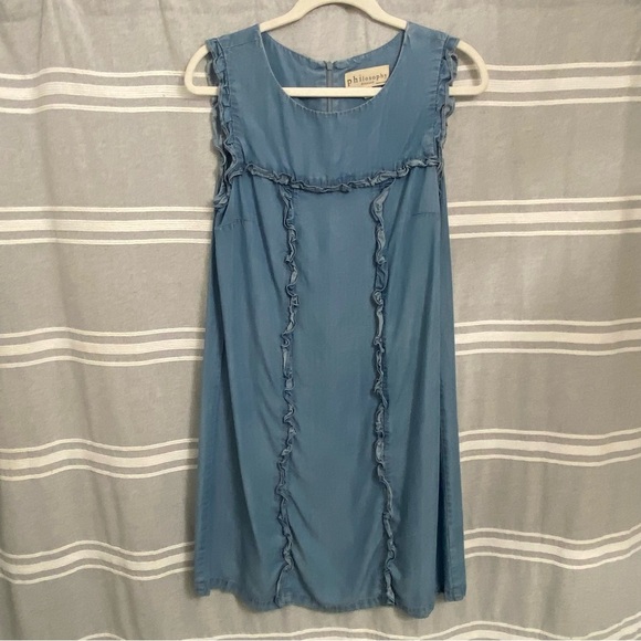 PHILOSOPHY / Chambray Sleeveless Ruffle Dress Size S - Picture 1 of 9